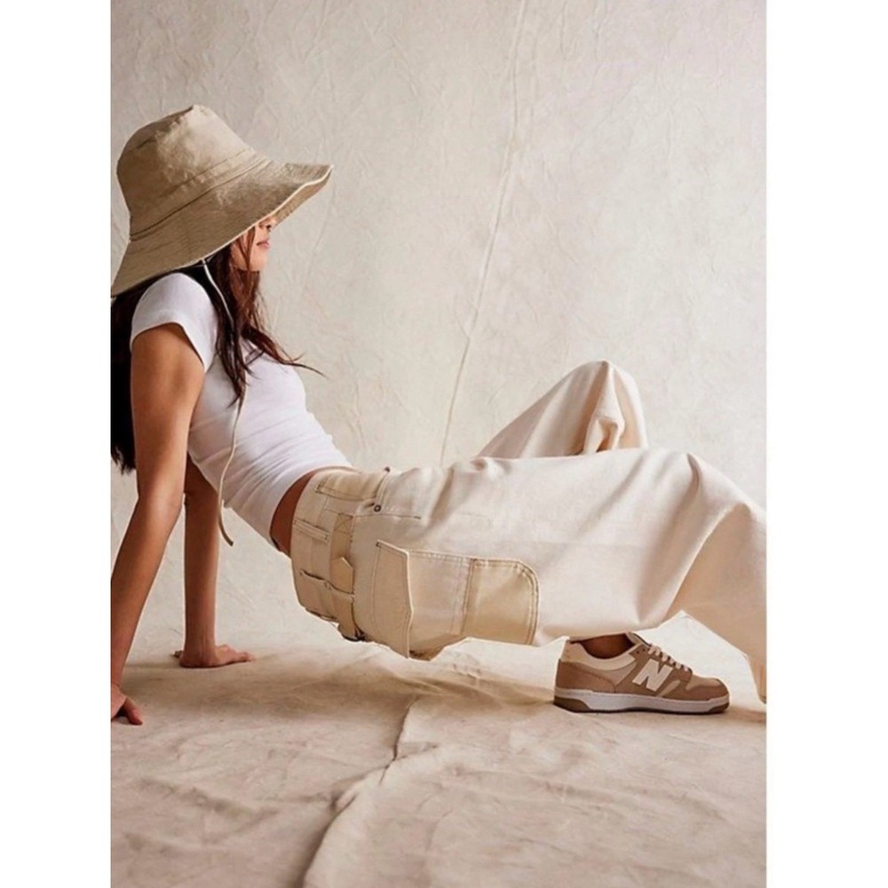 Free People We The Free Waterfalls Baggy Wide Leg Pants 30 Cream Utility Y2K - Picture 3 of 16